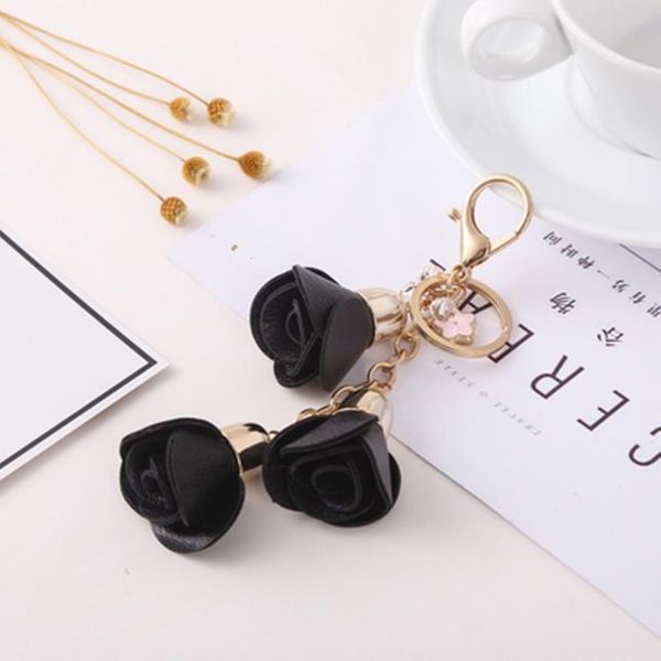 

leather camellia flower keychain bag pendant car key ring for women bag charm trinket accessory key ring holder eh879 h sqckka