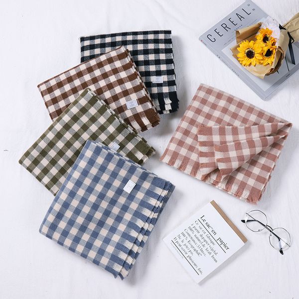 

dongdamen small plaid scarf women's korean version versatile imitation cashmere collar autumn and winter candy plaid shawl, Blue;gray