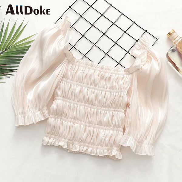 

alldoke summer elegant ruffles blouse women square collar puff sleeve crop shirt femme party cropped blouses blusas1, White