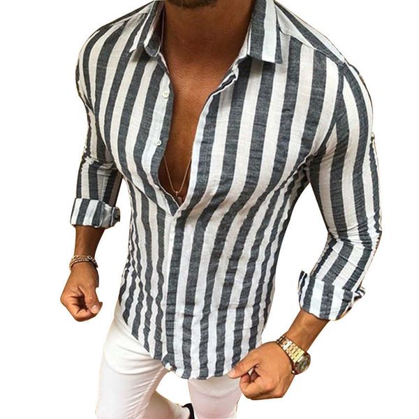 

men's new brand fashion men luxury stylish striped button casual long sleeve slim fit shirts male shirt, White;black