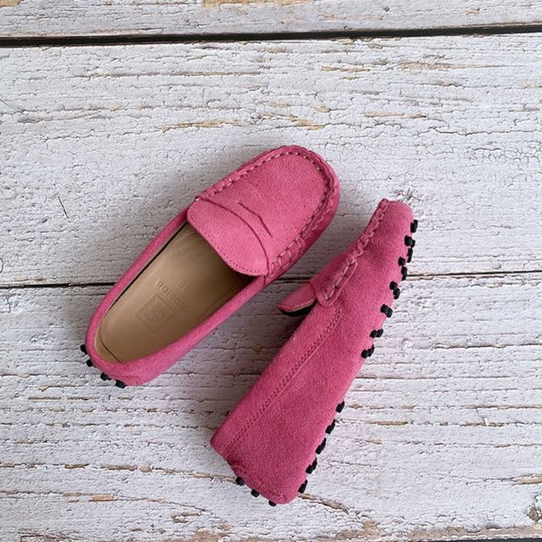 

new children's fall 2019 leather beans girls' soft soled british comfortable shogm4e, Black;red