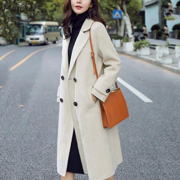 

wool winter warm woolen womens coat solid elegant korean style all-match streetwear females straight simple daily1, Black
