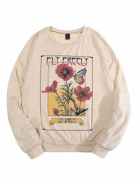 

letter & floral print pullover q2kg#, White;black