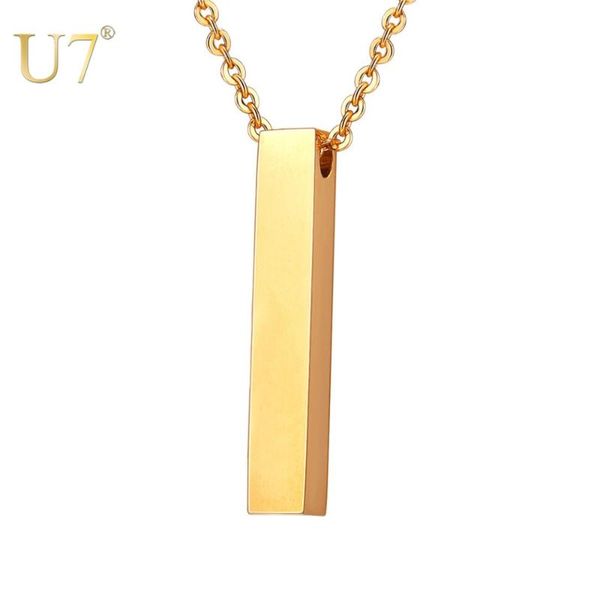 

chains u7 personalized cuboid bar pendant necklace message text engrave men women stainless steel gold names chain n1120, Silver