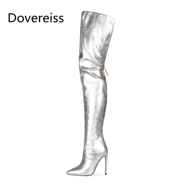 

dovereiss fashion women's shoes winter pointed toe new zipper clear heels boots stilettos heels over the knee boots 36-47, Black