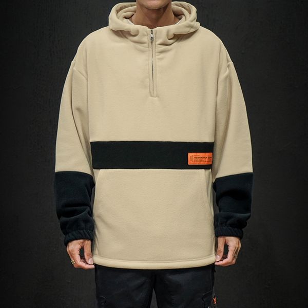 

cmyel 2019 autumn and winter fat jacket sweater plus sweater plus size men's velvet thickened loose stitching hooded fleece jacket olwj, Black