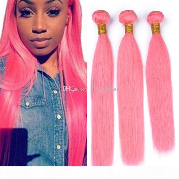 

light pink virgin brazilian human hair weave 3 bundles deals 8a pink hair extensions double weft mixed length 300g, Black