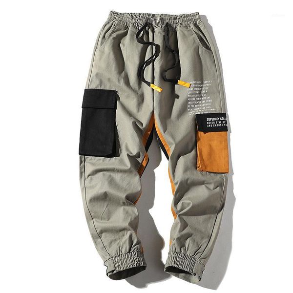 

hip hop pants men 2020 new fashion casual elastic waist joggers trousers pocket streetwear long pants man cargo1, Black