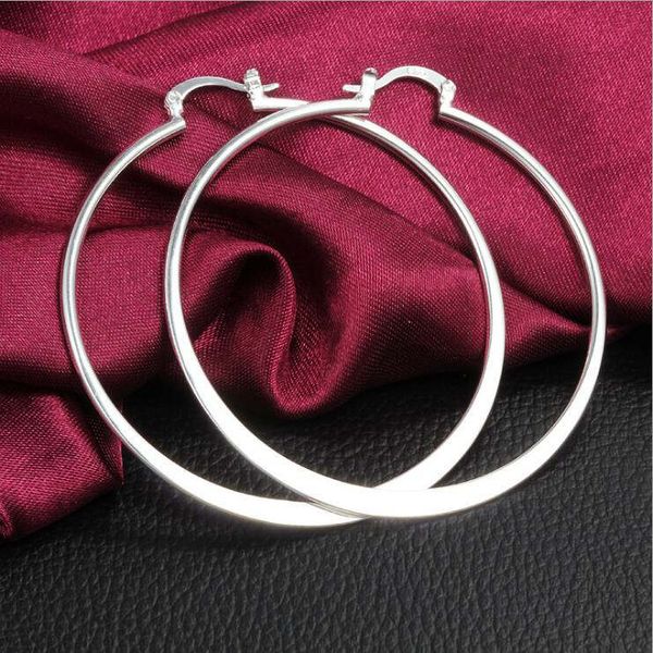

women's oblate sterling silver plated earrings size diameter 5.5cm dmse043,fashion 925 silver plate earring jewelry hoop & huggie, Golden;silver