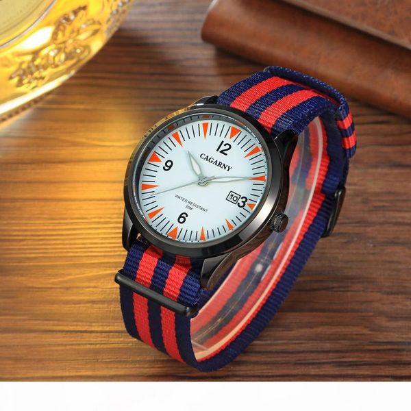 

Relogio masculino men's fashion sports CAGARNY 6859 men's quartz watch date display nylon strap popular clock