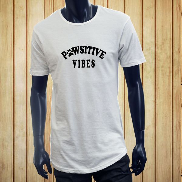

sport short sleeve for men clothing summer pawsitive vibes positive funny dogs humor pets mens white extended long t-shirt tee shirt