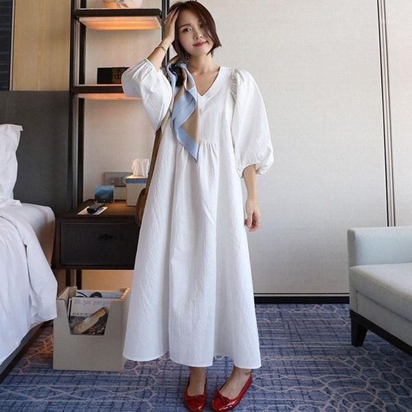 

superaen fashion new dress female korean style cotton casual wild women dress spring 2020 loose pluz size v-neck women clothes1, Black;gray