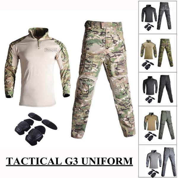 

hunting sets mens tactical g3 uniform camouflage clothes shirt + pants with knee pads army wargame clothing multicam1, Camo