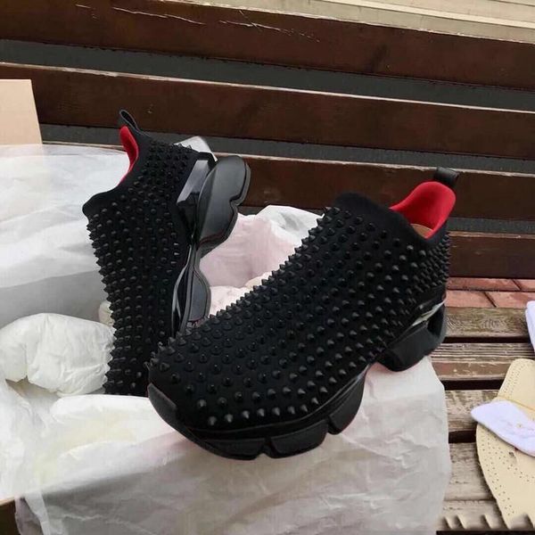 

new ladies flat sneakers design brand luxe men's red bottoms ladies shoes rivet pointed, Black