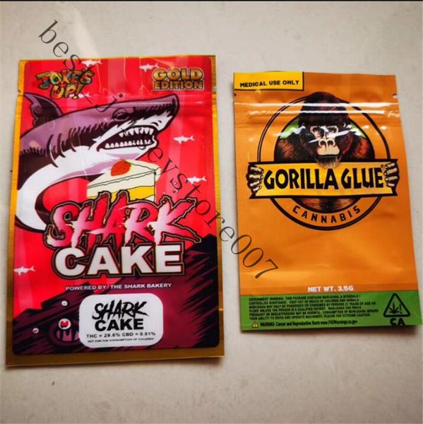 

shark cake silverback shark gorilla glue bag 3.5g smell proof bags vape packaging for dry herb gorilla glue mylar zipper bag uu2021n