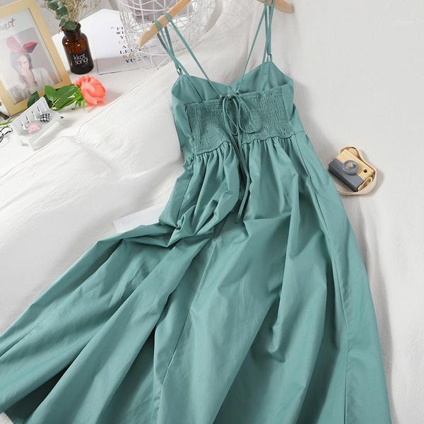 

solid color backless shoulder straps dress women new summer holiday slip dress all-match basic dresses summer jfmhrx1, Black;gray