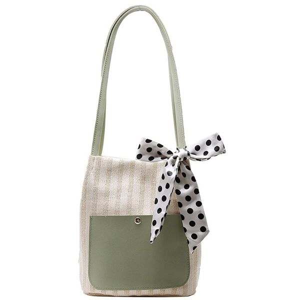 

women fashion wear-resistant tote bag with ribbon casual style large capacity bag ladies solid color shoulder with handle