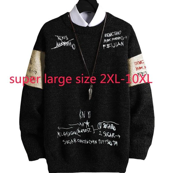 

new arrival fashion cotton extra large loose elastic men casual o-neck computer knitted pullovers sweater plus size 2xl-9xl 10xl, White;black