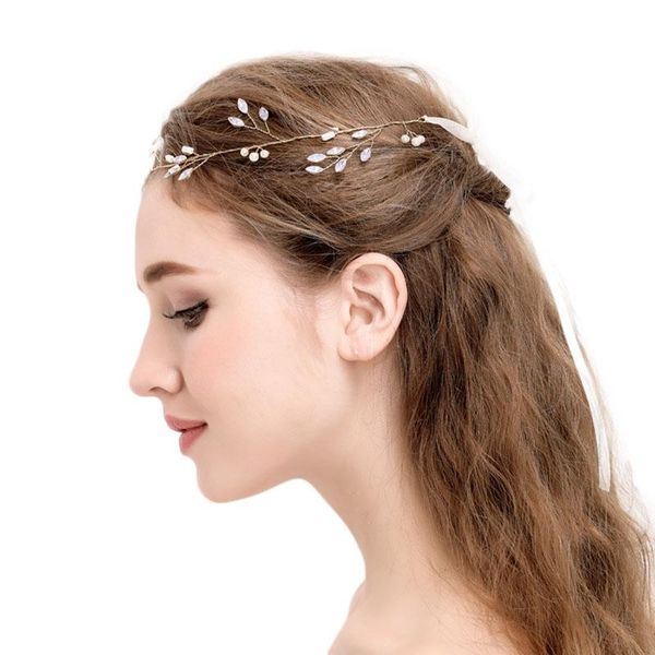 

forseven fashion wedding hair accessories handmade floral leaf headpiece tiara bridal headband pearl vintage women headband, Golden;silver