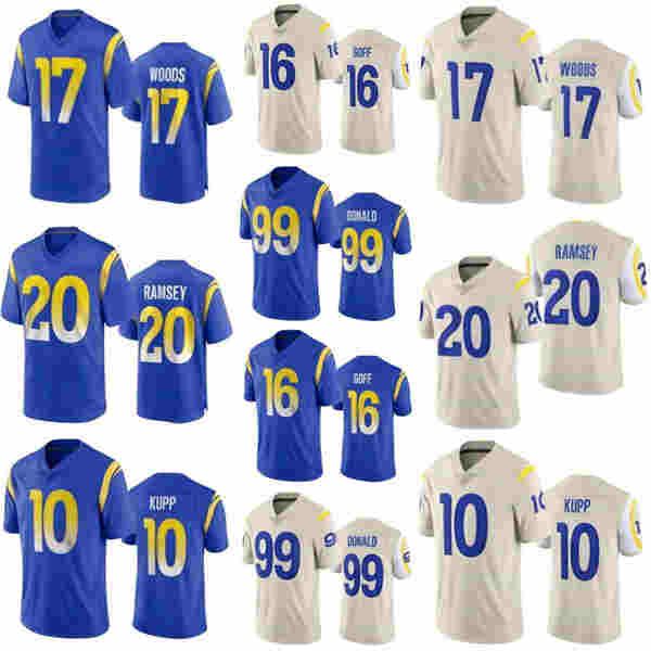 

mens women youth/kids aaron donald cooper 10 kupp jared 16 goff jalen ramsey robert 17 woods jersey, Black;red