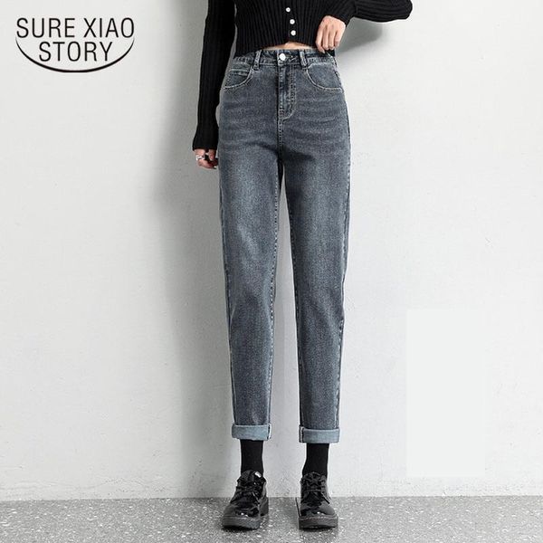 

vintage loose women denim jeans high waist pockets button female gray denim jeans pants 2020 new harem trousers streetwear 105941, Blue