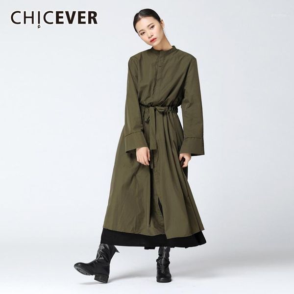 

chicever autumn women's coat high waist lace up mandarin collar long sleeve loose oversize women coats 2020 fashion tide new1, Tan;black