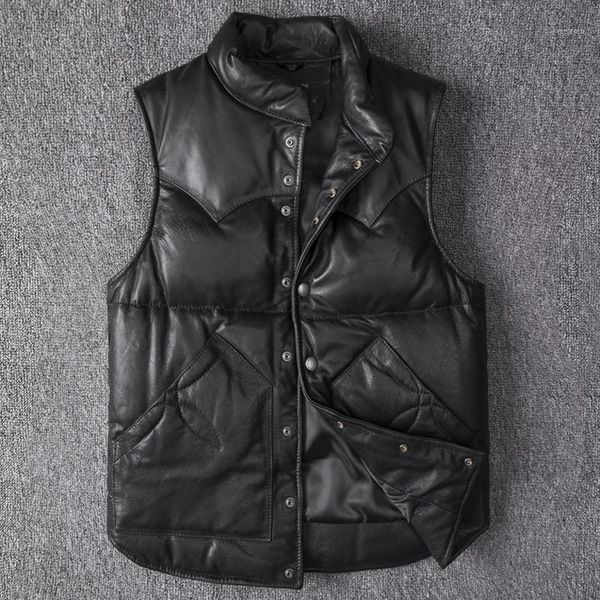 

winter warm mens down vest waistcoat real leather sleeveless weskit dad slim fit big and tall man sheepskin vest autumn winter1, Black;white