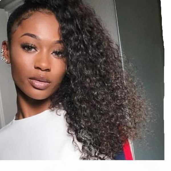 

kinky curly natural ponytail human hair for black women wraps around clip in drawstring 140g african american pony tail hairstyle