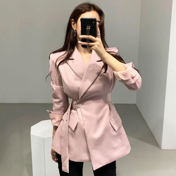 

women's fashion solid color notched lace up slim cardigan suit coat, Gray