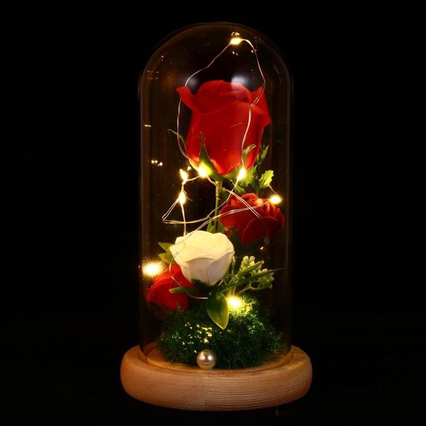 

1pc valentine's day night light imitation rose atmosphere lamp with glass cover