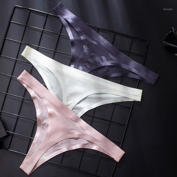 

foreign trade women's underwear fun transparent ice low waist one piece traceless women's briefs thong1, Black;pink