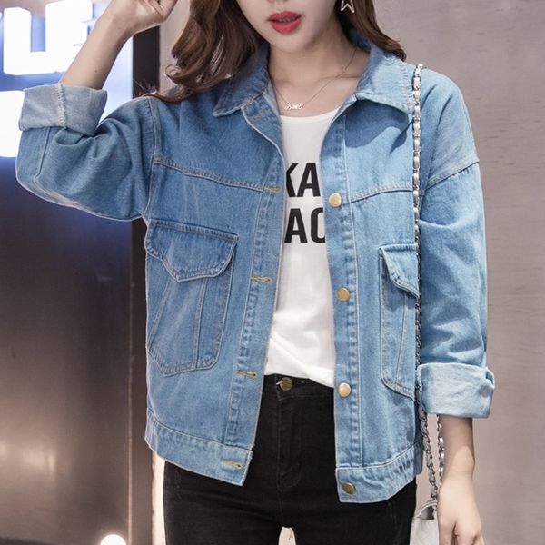 

peonfly vintage solid turn down collar jean jackets for women loose casual women coats female outwear denim feminine plus size 201013, Black;brown