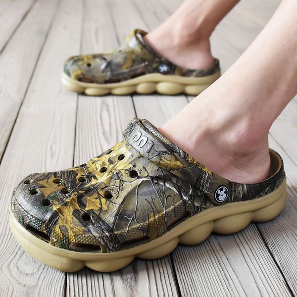 

men summer jelly sandals lightweight massage camouflage flip flops beach croc shoes gladiator garden clogs rubber bottom y200702, Black