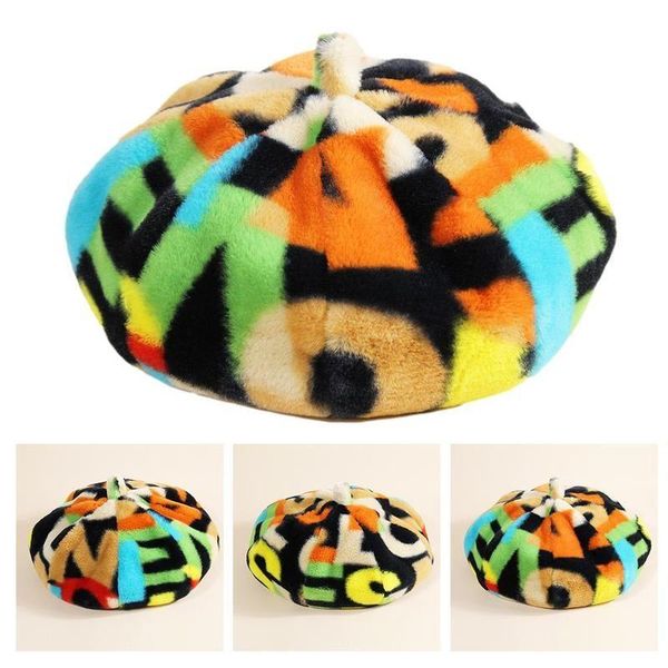 

2021 new spring autumn winter graffiti print warm cotton octagonal hats berets painter hat beanie cap for women and girl, Blue;gray