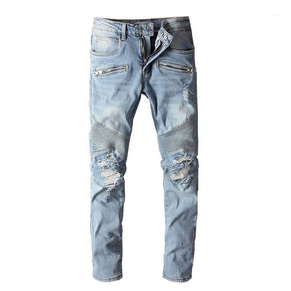 

moruancle mens ripped denim biker jeans hi street destroyed motorcycle jeans pants distressed moto trousers with holes washed1, Blue