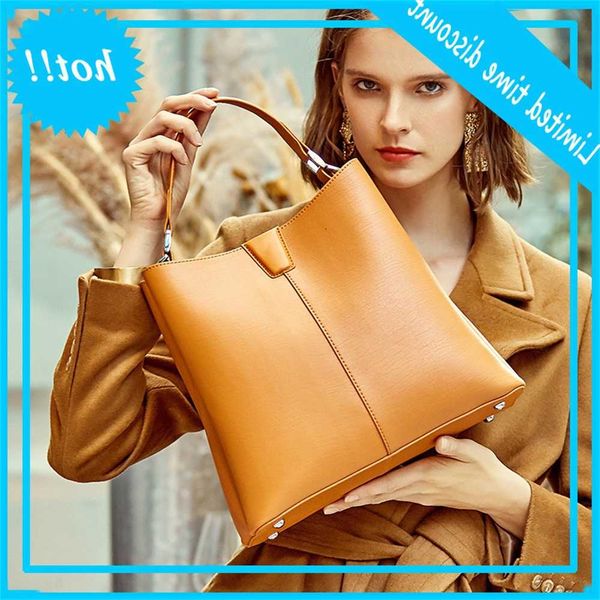 

spring and summer new fashion handbag atmosphere cowhide bucket bag women's one shoulder messenger
