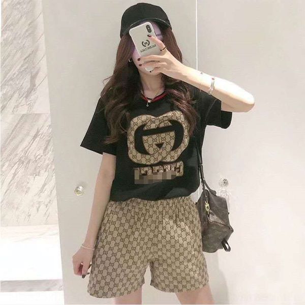 

r7jx2 thailand taiwan short-sleeved xiaoxiang suit casual two-piece fashion set selling t-shirt c double t-shirt pants trendy vutk0, Gray