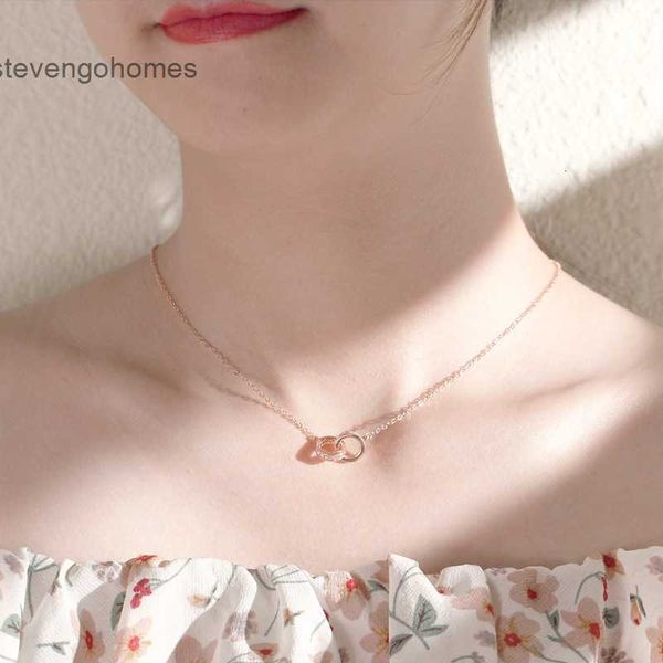 

gold 999 sterling necklace rose double circle silver pendant with collar fashion simple chain