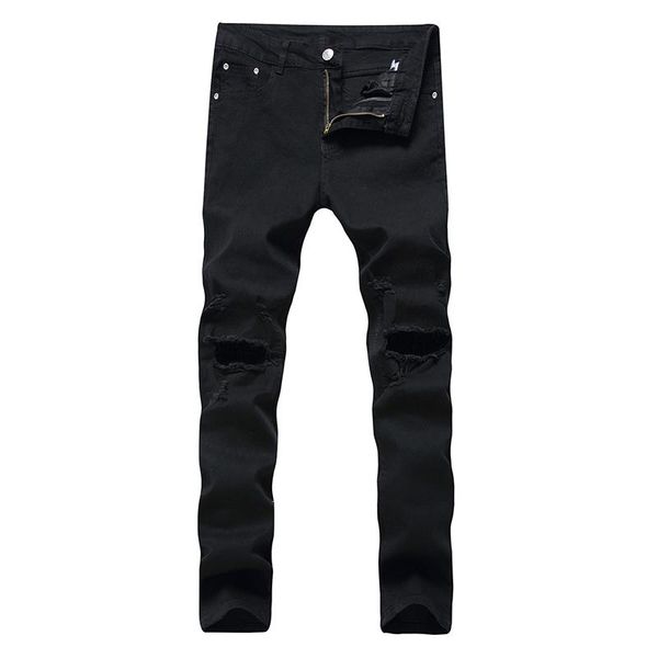 

men's jeans designer pants destroyed men's slim denim straight leg motorcycle skinny high-quality cotton clothing, Blue
