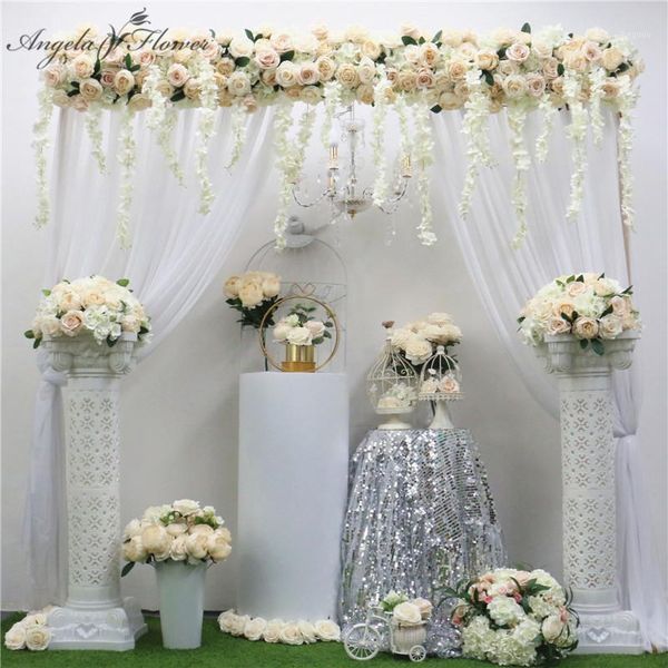 

homemade champagne wedding arch floral ball artificial flower arrangement silk white table centerpiece diy decor party christmas1