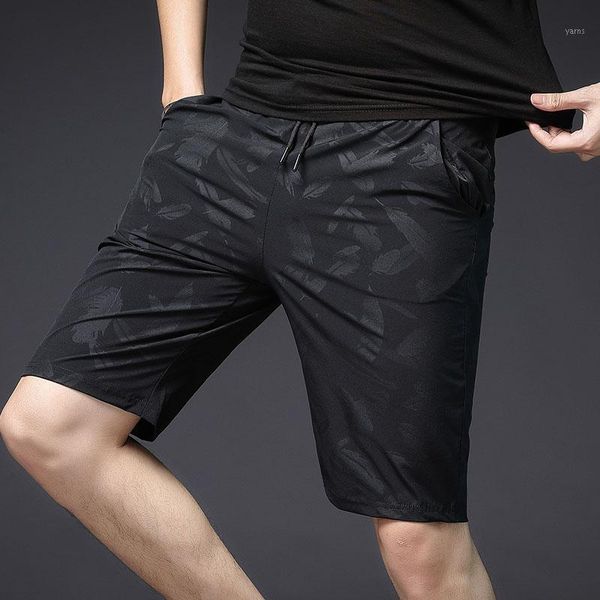 

elastic waist shorts hombre summer beach bermuda masculina sport short pants with size pocket printed leaves sportwear shorts1, White;black