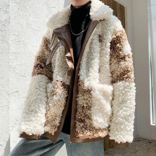 

male lambs wool coat winter new han edition men's clothing joker more loose pure color pourpoint mj2361, Black