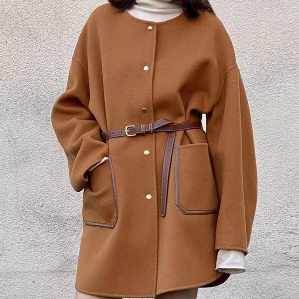 

in 2020 new winter long pure color double nylon coat lapel single-breasted female cloth coat1, Black