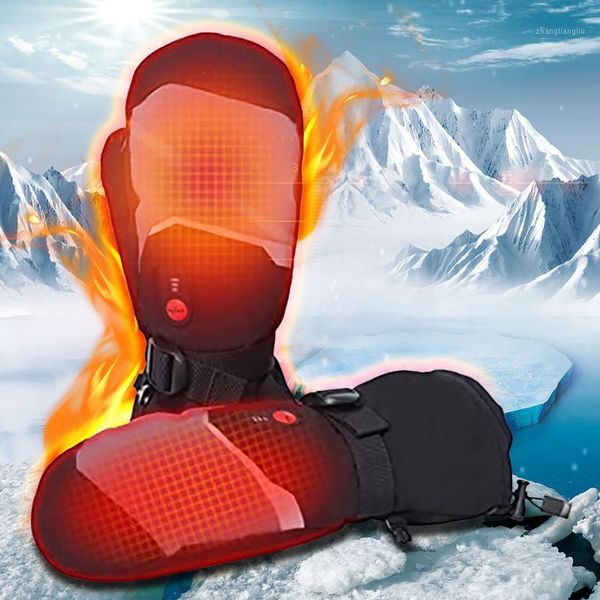 

ski gloves winter rechargeable battery heated full fingers heating warm men women waterproof tactical mittens#g41