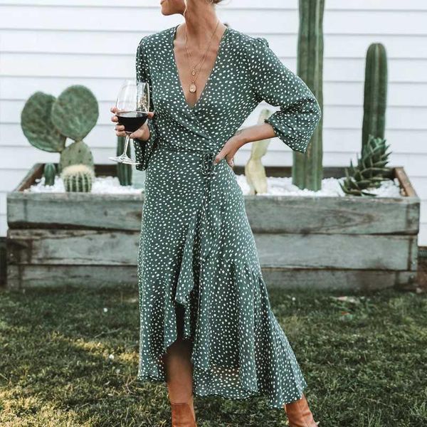 

autumn winter elegant dress women fishtail wave point waist tie long sleeve dresses female 2019 women casual long dresses1, Black;gray