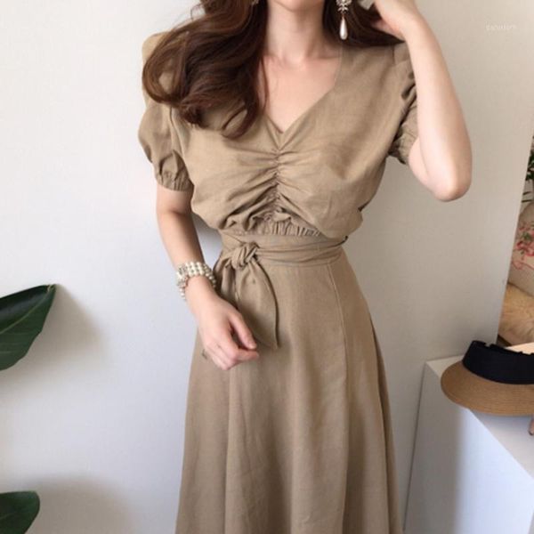 

summer women two piece set skirt short sleeve v-neck draped blouse and high waist maxi long skirt elegant korean 2 piece1, White