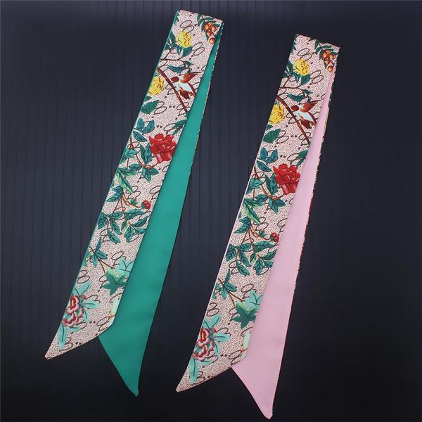 

designer silk scarf female long skinny hair scarves floral print women ribbon bag scarfs luxury lady neckerchief 2020 jlldsk carshop2006, Blue;gray