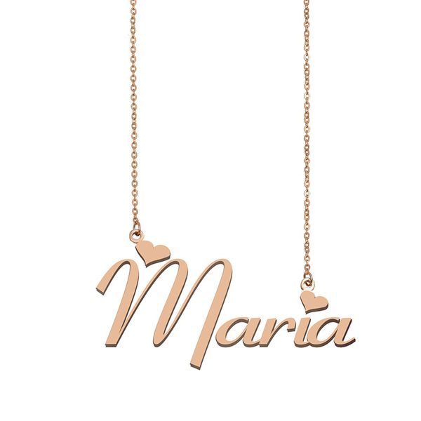 

maria name necklace pendant custom personalized for women girls children friends mothers gifts 18k gold plated stainless steel, Silver