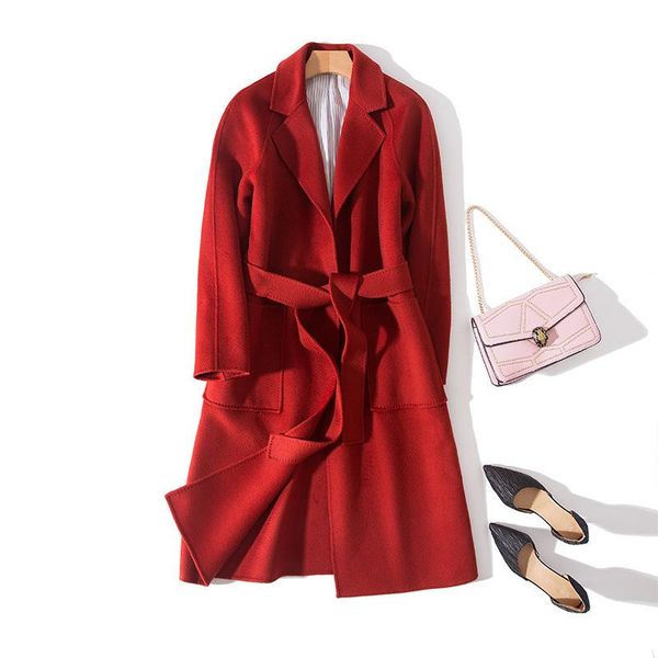 

gaoke] new water wave double-sided cashmere woolen coat in winter of 2020, Black