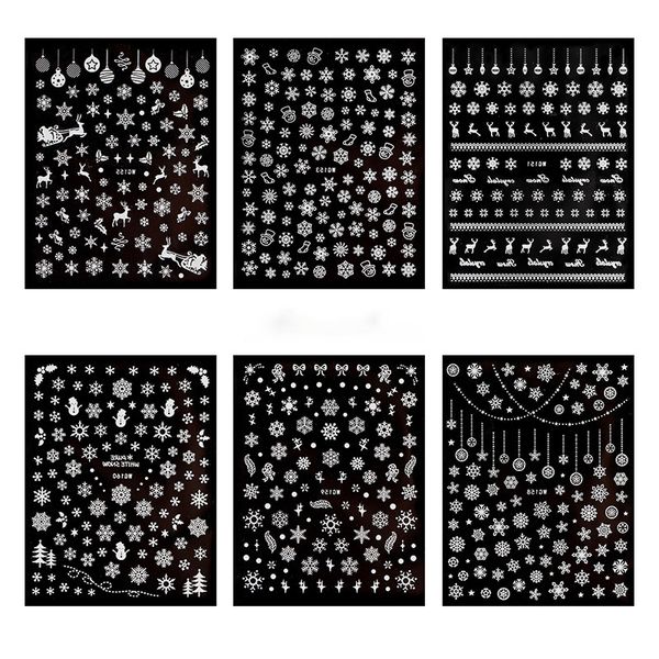 

adhesive merry christmas self decals decoration art stickers manicure white snow sticker for nail design